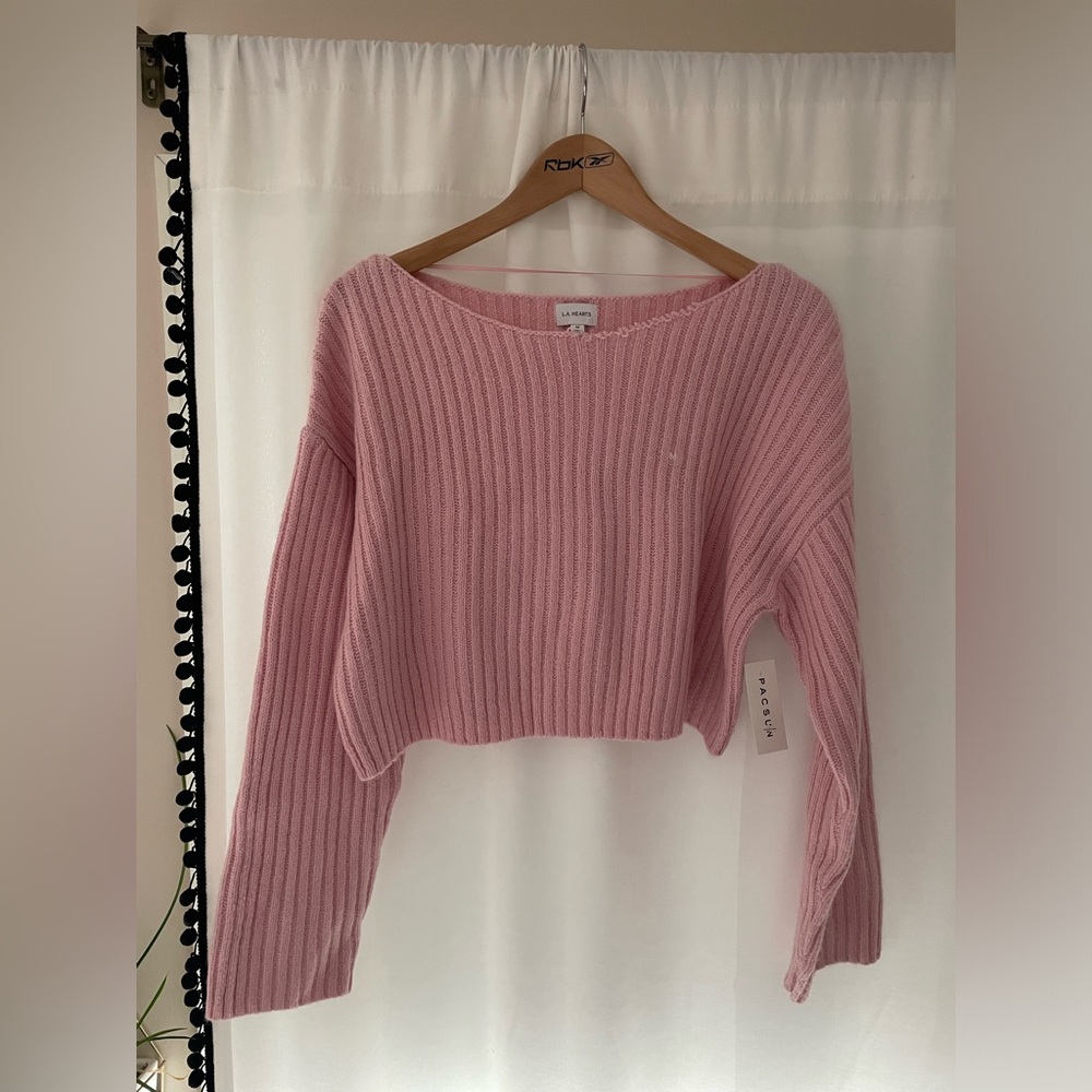 NWT LA Hearts Pacsun pink sweater cropped women’s M medium knit crop cozy